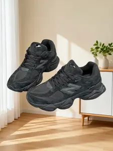 Vintage Style 9060 Dad Shoes, Sports Shoes, Unisex Thick Sole Design, Durable Patchwork Pattern, Casual Flatform Sneakers for All Seasons