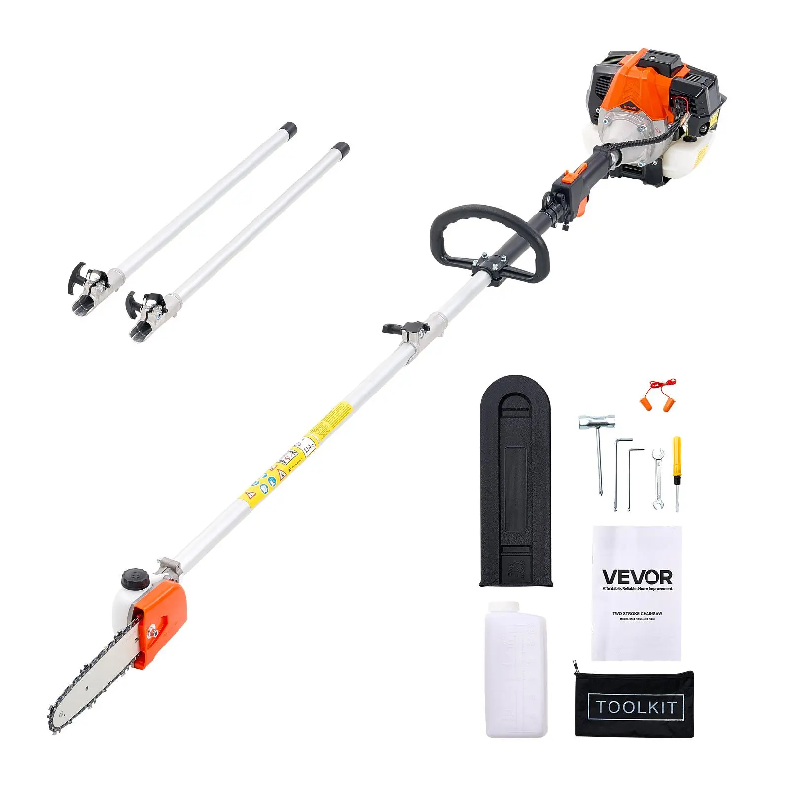 【Summerfinds】VEVOR 33CC 2-Stroke Gasoline Chainsaw Full Kit - 8 in Cutting Bar, 30 fl.oz Fuel Tank, 6.7-11.6 ft Extendable Pole, Chain Oil Reservoir, Anti-Slip Grip, for Tree Trimming, Pruning
