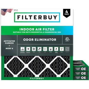 Filterbuy 10x10x1 Air Filter (4-Pack), Pleated MERV 8 Odor Eliminator HVAC AC Furnace Air Filters (Actual Size: 9.50 x 9.50 x 0.75 Inches)