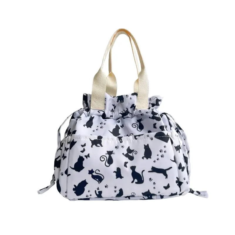 Insulated Lunch Bag for Women, Cute Cat Pattern Large Capacity Waterproof Tote for Work, School, and Outdoor Picnics, Tote Bags, Lunch At Work, Playful, Thermal Lunch Carrier