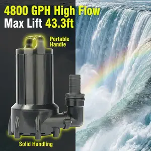 OYO WATER 4800 GPH High Flow Waterfall Pump - 43.3ft Max Lift Professional Submersible Pump with Solid Handling