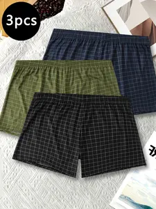 Men's Fashion Loose Fit Underwear Set, Moisture-Wicking Boxing Shorts, Soft Skin-Friendly Briefs, Plaid Men's Boxer Trunks