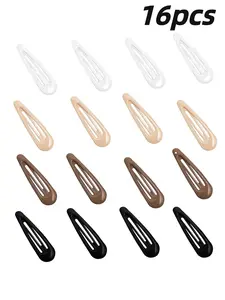 Metal Snap Hair Pins with Water Drop Anti-Slip Design, Large Clips for Thick & Fine Hair, 16 Pieces Set for Styling Accessories, Hairpins