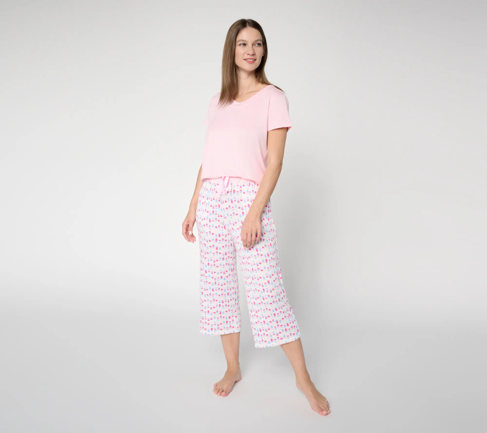 MUK LUKS Cloud Knit Lace Neckline Tee & Pant Pajama Set MUK LUKS Cloud Knit Lace Neckline Tee & Pant Pajama Set