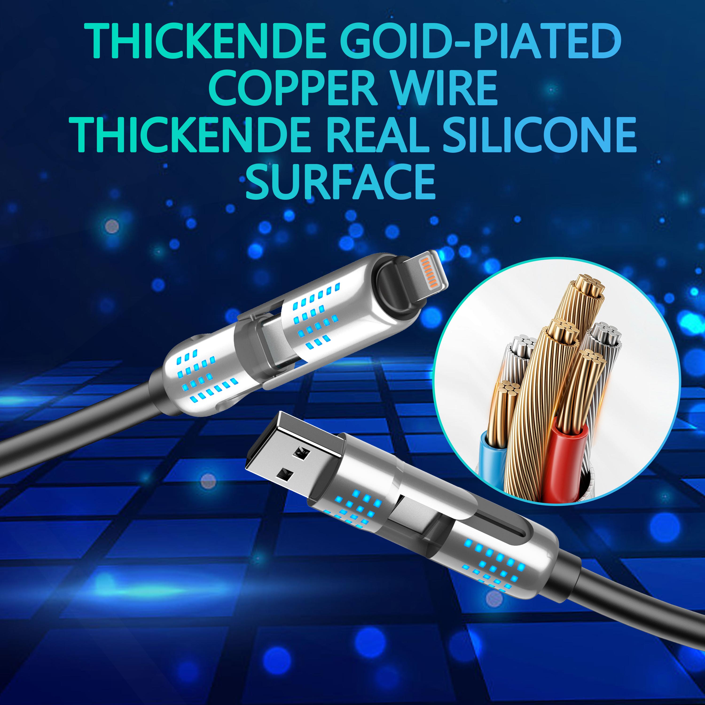 240W 4-in-1 USB-C Cable | PD 5A Fast Charging | USB-A, Type-C, Lightning | Data Sync Compatible with iPhone, iPad, Samsung, Laptops Charger Alloy