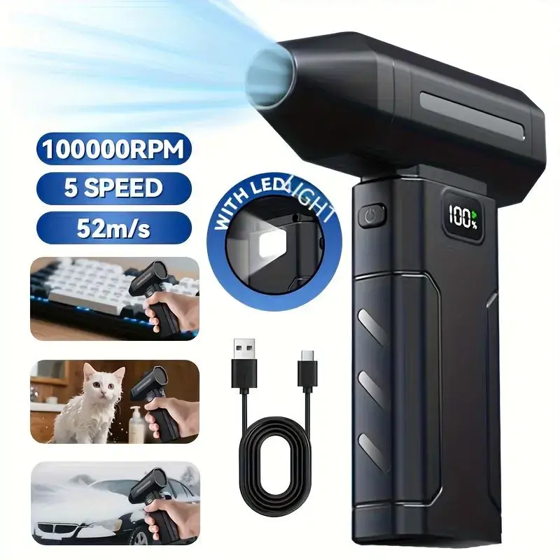 Cordless Electric Dust Cleaner - 6 Adjustable Speed Gears, Turbo Fan, Fast Charging, Portable, Tools and Gadgets, Gray, Includes Batteries, for Computer Keyboard, Outdoor Cleaning