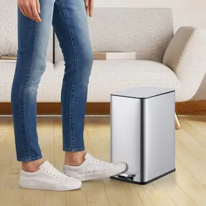 2.64 Gallon Kitchen Trash Can, Stainless Steel Garbage Can with Soft-Close Lid, Step Rubbish Bin with Removable Inner Bucket, Narrow Recycle Bins for Kitchen, Bathroom, Bedroom