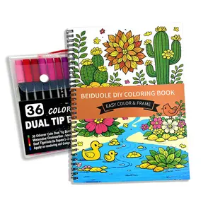 BEIDUOLE  Adult Coloring Book Set,Spiral Bound Coloring Books for Adults Relaxation with 36 Color Non-Toxic Markers, Anxiety Relief Gifts with 30 Patterns Included Mandala Animal Flowers