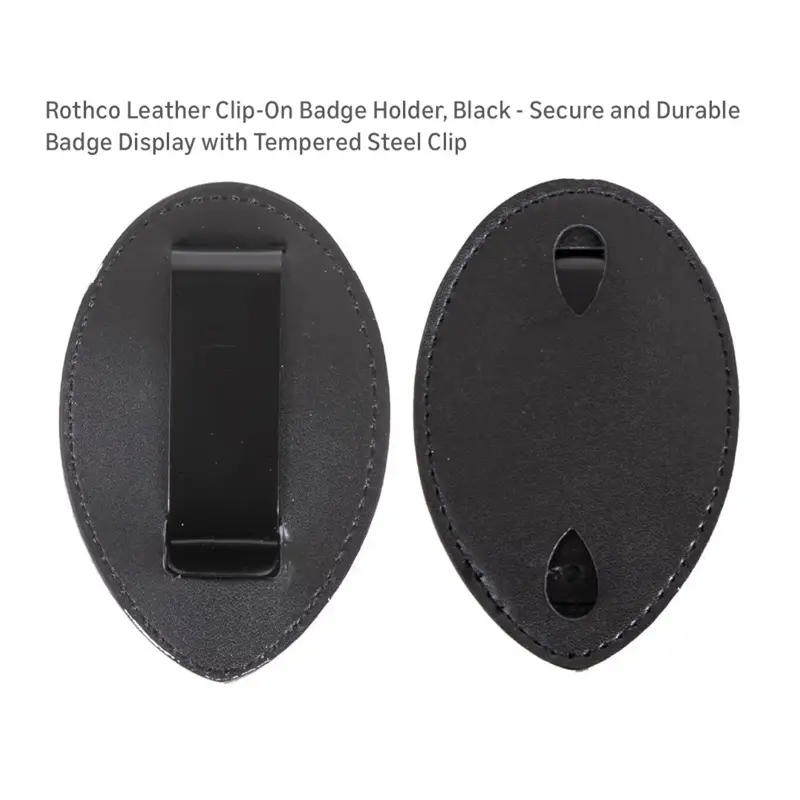 Rothco High-Quality Leather Clip-On Badge Holder - Black 1131 West Coast Style, Tempered Steel Clip, Compact Removable Design, 3 3/4x2 5/8x1/4in Dimensions, Law Enforcement, Office Daily Use