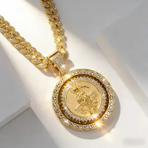 14K Gold Plated Saint Mortule God of Death Pendant Necklace Rotating Bohemian Religious Medal Jewelry for Men & Women Christmas Easter Gift Year Round Wear