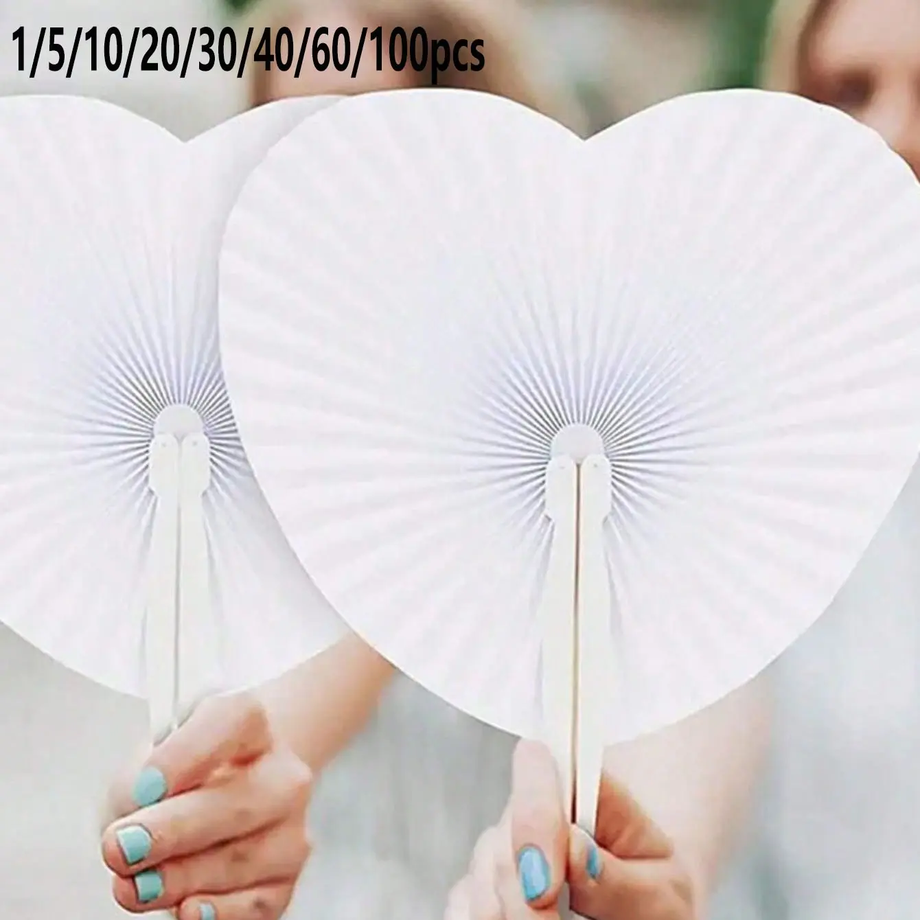 1/5/10/20/40/60/100pcs Heart-Shaped Folding Paper Fans, Summer Handheld Fan, Wedding Decoration Items, Plastic Handle, Perfect for Weddings, Birthdays, DIY Gifts