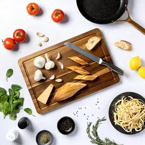 Large 12"x18" Acacia Wood Cutting Board with Triangle Anti-Slip Grips for Sturdy Chopping Kitchen Prep