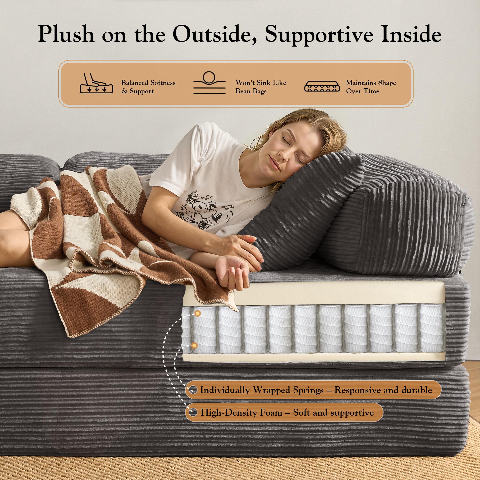 [Huge Bonus Gift] OOSWIFT 5-in-1 Folding Cloud Sofa Bed 81" – Ultra-Soft Corduroy, Thick Sponge Cushion, Convertible Floor Couch & Mattress, Small Space Essential, Holiday Must-Have