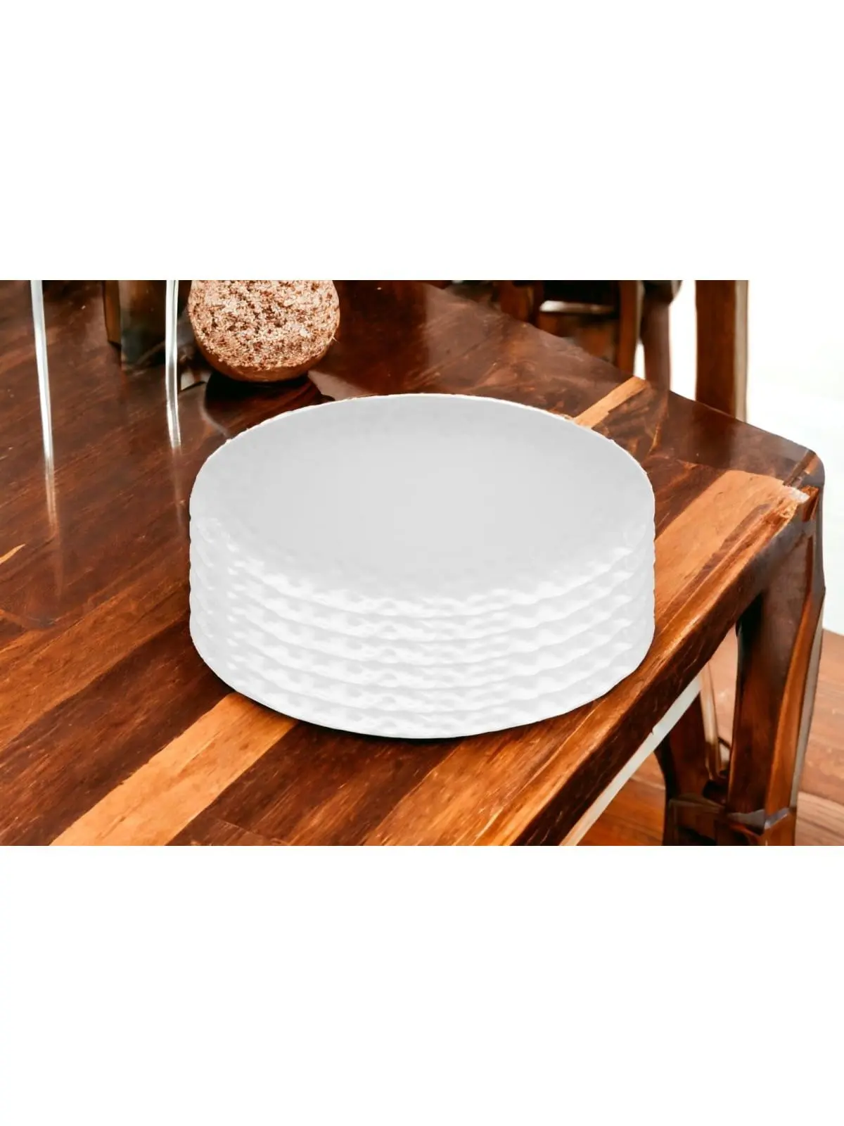 212 MAIN Round Pebbled Porcelain 6-Piece Dinner Plate Set, White - Modern, Chip-Resistant, Dishwasher-Safe, Microwave-Safe Serving Dinnerware, Stylish