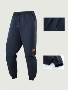 Men's Casual Fitted Joggers Pants, Fall Winter Thicken Fabric, Elastic Waistband Drawstring Design, Sporty Style for Daily Wear