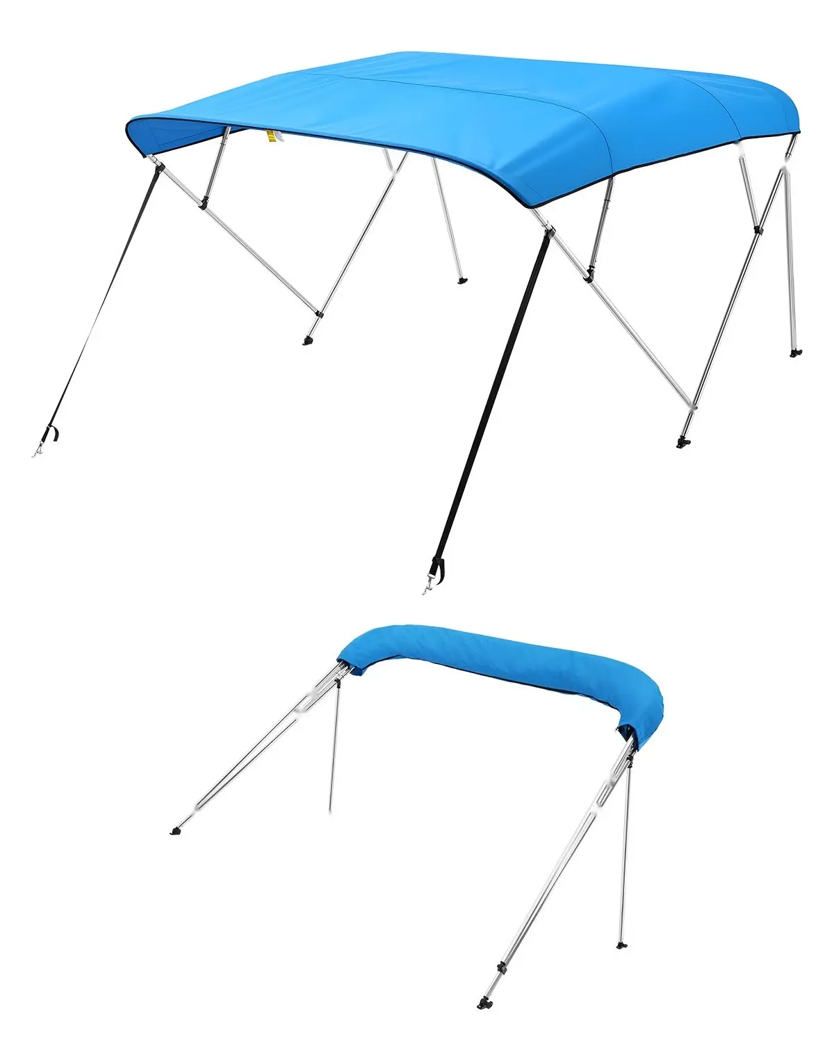 4 Bow Boat Bimini Tops 96"Lx(85"-90")Wx54"H Awning Canopy Pacific Blue Marine Grade Aluminum Frame UV Resistant Weatherproof Shade For Pontoon Boats Decks And Sea Cruisers Easy Install Boat Accessory