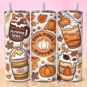 Fall Vibe Coffee 20_oz Stainless Steel Tumbler with Reusable Straw, Cold Drink & Hot Drink, Durable Design, Eco-Friendly