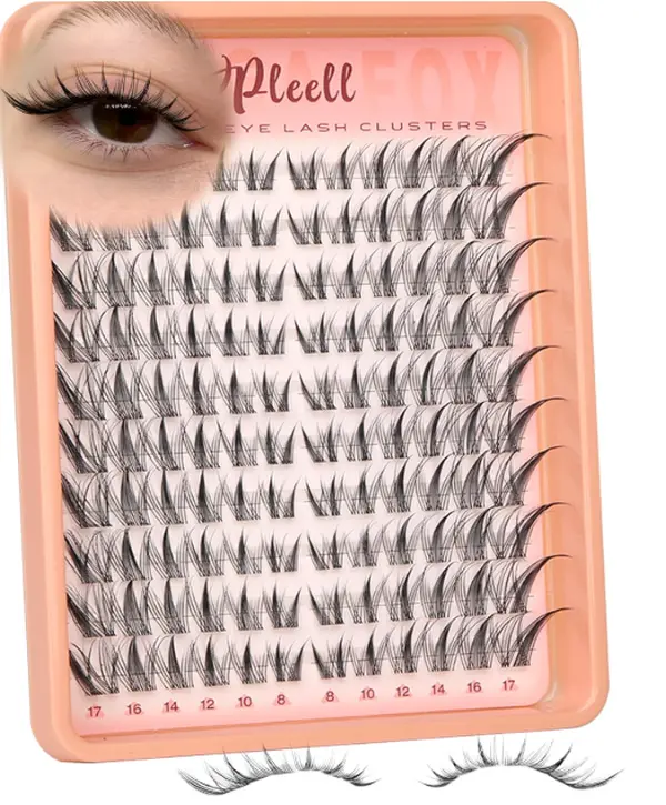 Fox Eye Lash Clusters Wispy Eyelash Clusters Cat Eye Lashes Cluster Natural Cluster Lashes with Thin & Invisible Band Left&Right Spikes Cluster Eyelash Extensions (LC Curve, 8-17MM)