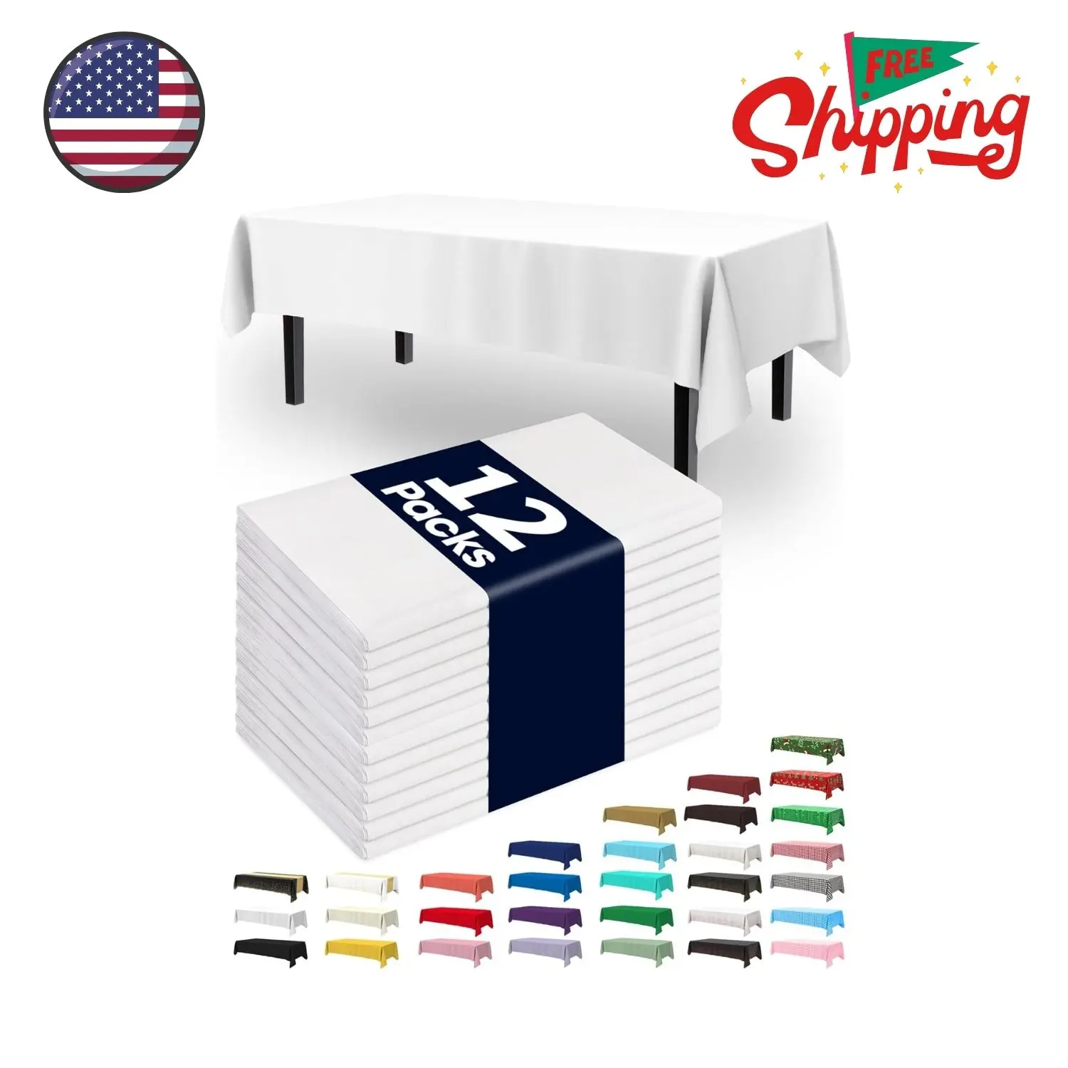 Plastic Table Cloth Disposable 12 Pack, 54 x 108 Inch Table Cloths