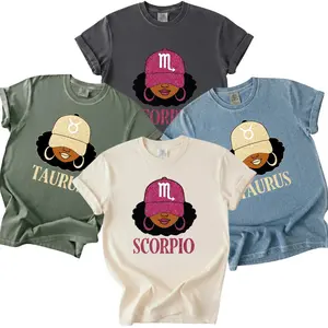 (100% Cotton) All 12 Zodiac Slay Girl Graphic T-Shirt, Black Girl Magic Astrology Tee, Scorpio Taurus Gemini Virgo Zodiac Shirt, Trendy Streetwear Birthday Gift for Women