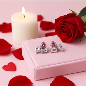 King of Bling's Women's 925 Silver White 5.00ct VVS 'D' Pink Moissanite Toi et Moi Stud Earrings