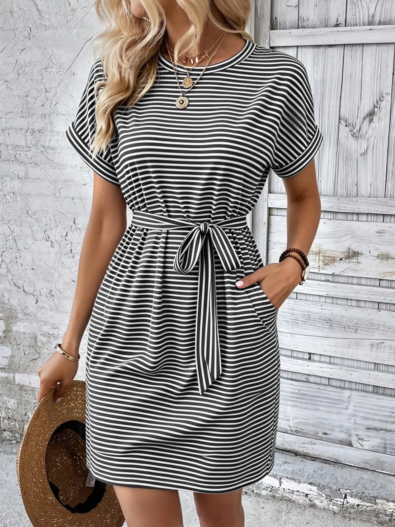 Women's Casual Summer Short Sleeve Tie Front Dress with Belt, Loose Fit  Soft Comfortable Fabric Pockets Knee Length Dress for Daily Wear - TikTok  Shop