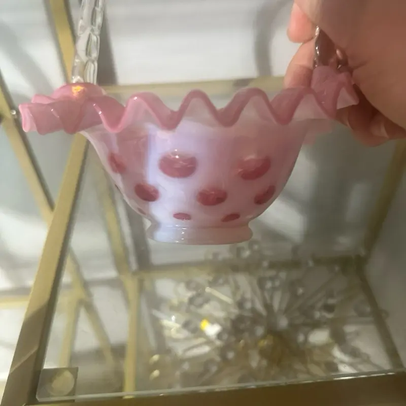 Coin Dot Cranberry Opalescent 7" Glass Basket