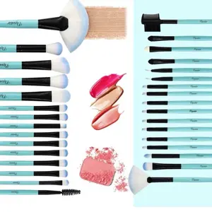 Blue Makeup Brushes, 32Pcs Essential Eyeshadow Eyeliner Face Powder Cream Liquid Cosmetic Set Silky Storage