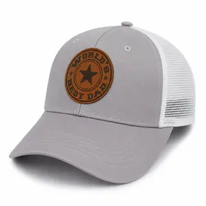 World's Best Dad Gray Trucker Hat – Leather Patch Adjustable Mesh Cap