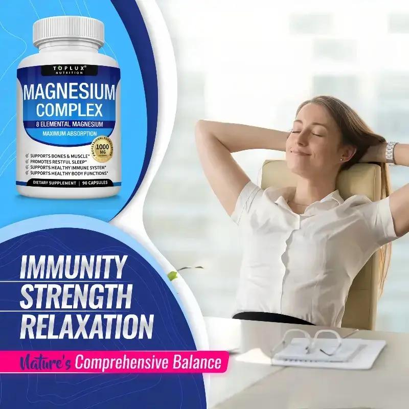 3 Bottles of Nutrition Magnesium Complex 1000mg 90 Capsules for Bone Muscle Sleep Immune Support with Malate Taurate Chelated for Easy Absorption