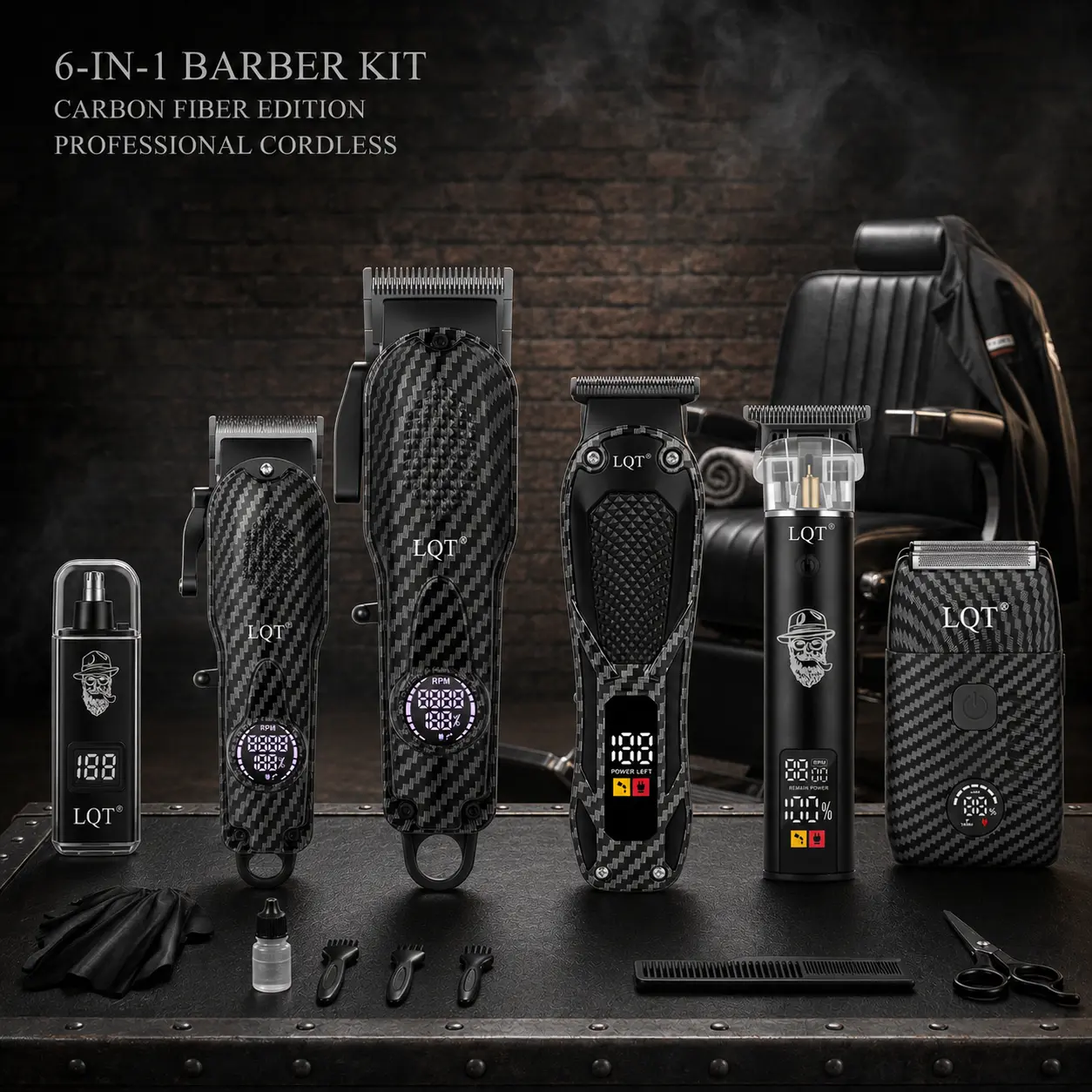 LQT Men's Stainless Steel 5-in-1 Barber Equipment Kit - Smooth Hair Clipper, T-Edge Tool, Detail Groomer, Electric Shaver, Nose Trimmer, Adjustable Cordless LED Digital Display, USB Rechargeable, Home Salon Gift for Men's Stuff