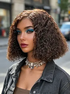 Side Part 5x5 Human Hair Lace Closure Wigs Pixie Curly Bob Wig Pre Cut Lace Hairline,Wear And Go, Suitable for Women Quick Change Style