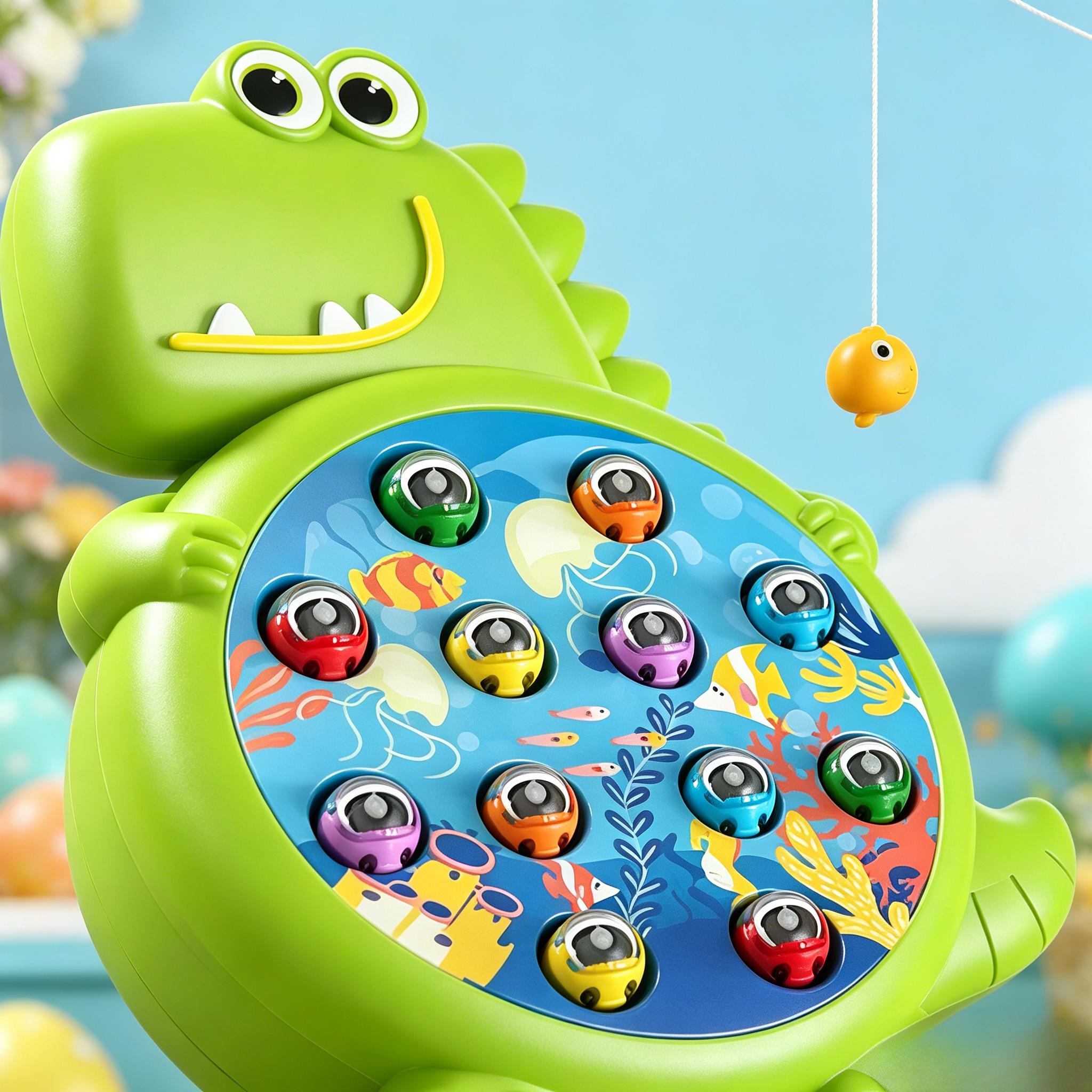 Cute Dinosaur Magnetic Fishing Game Toy for Kids, Interactive Early Education Toy with 12 Fishes & 2 Rods, Perfect for Easter Basket Stuffers, Preschool Learning & Family Playtime