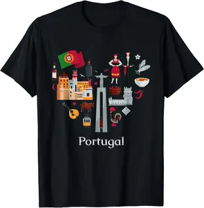 100% cotton I Love Portugal Lisbon Map Iconic Traditional Souvenir Gift T-shirt