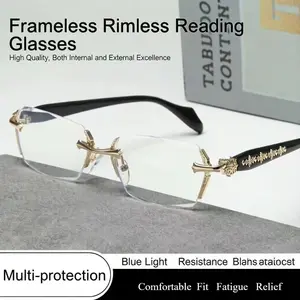 Frameless Reading Glasses 2026 All Season Essentials Anti Blue Light HD Clear Trimmed Metal Craft for Elderly Men Women