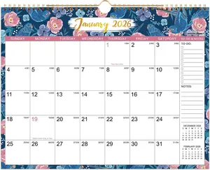 2026 Calendar - 2026 Wall Calendar, Jan 2026 - Dec 2026, 12" x 15", Wall Calendar 2026 with Twin-Wire Binding, Large Daily Blocks, To-do & Notes, Thick Paper, Perfect for Organizing - Floral