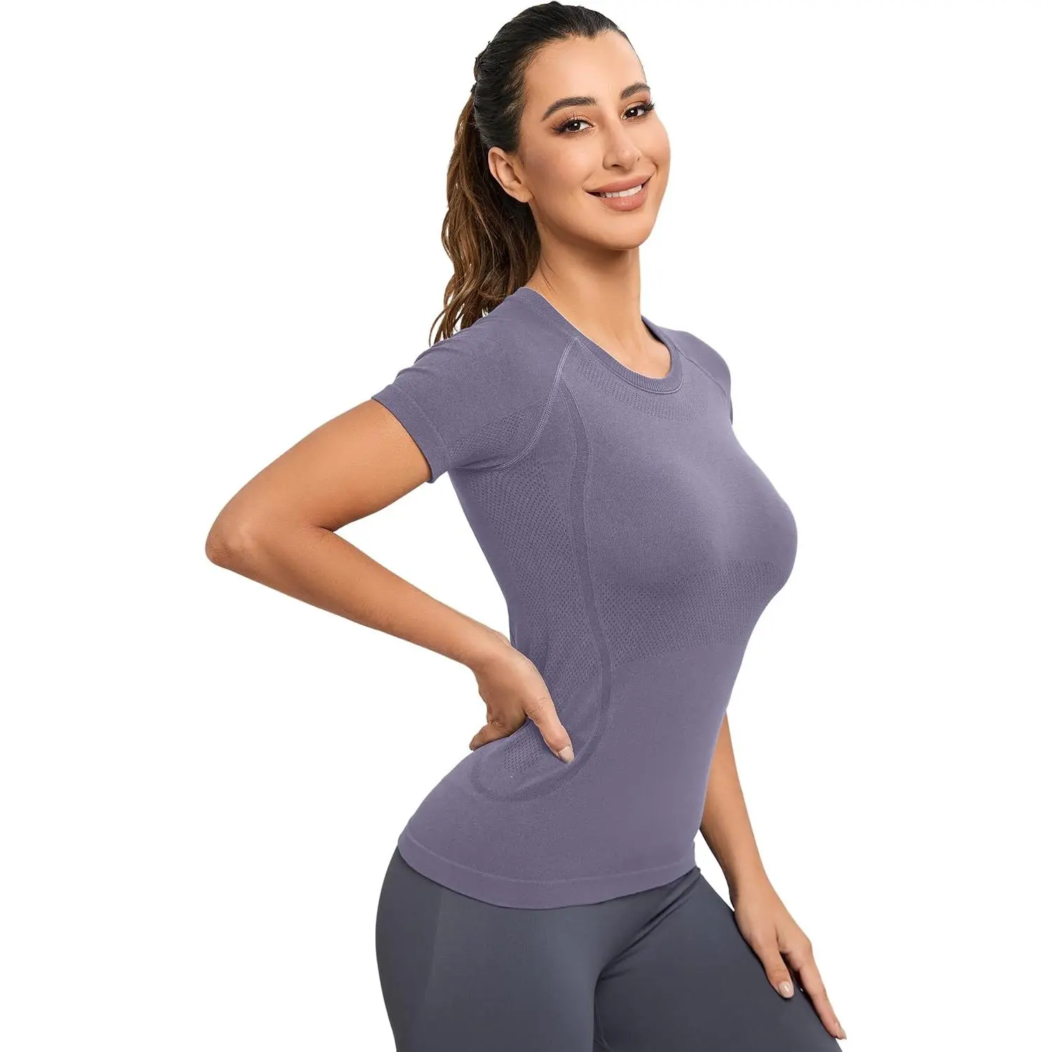 Seamless Workout Tops  Women, Short Sleeve Compression Athletic Shirts Soft Yoga Gym Tops XS-XL