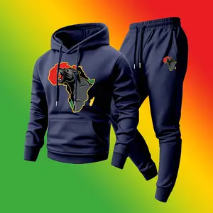 Men's Black History One Love Print Hoodie and Drawstring Sweatpants Set, Menswear, Casual Athletic Long Sleeve Hooded Jacket & Trousers for Fall & Winter, Men's Clothing for Daily Wear, Sportswear Indoor Outdoor, Tracksuit, Athleisure