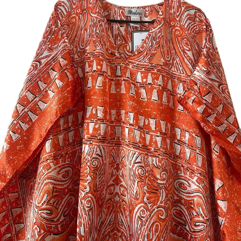 Nadav 2025 New Kaftan Dresses Free Size Women's Casual Wear Comfortable Fit for All Occasions Summer Beach Vacations at Home Orange Paisley Pattern