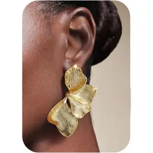 Lightweight Statement Earrings for Women Large Plastic Dangle & Drop Earring, Bold Chunky Floral Petal Design, Big Leaf Fashionable Boho  for Wedding & Party,  color/ color