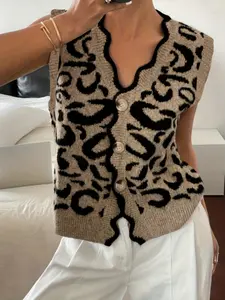 New Women's Fashion Leopard Print Vest, Versatile Knitwear for All Seasons, Perfect for Casual & Daily Wear