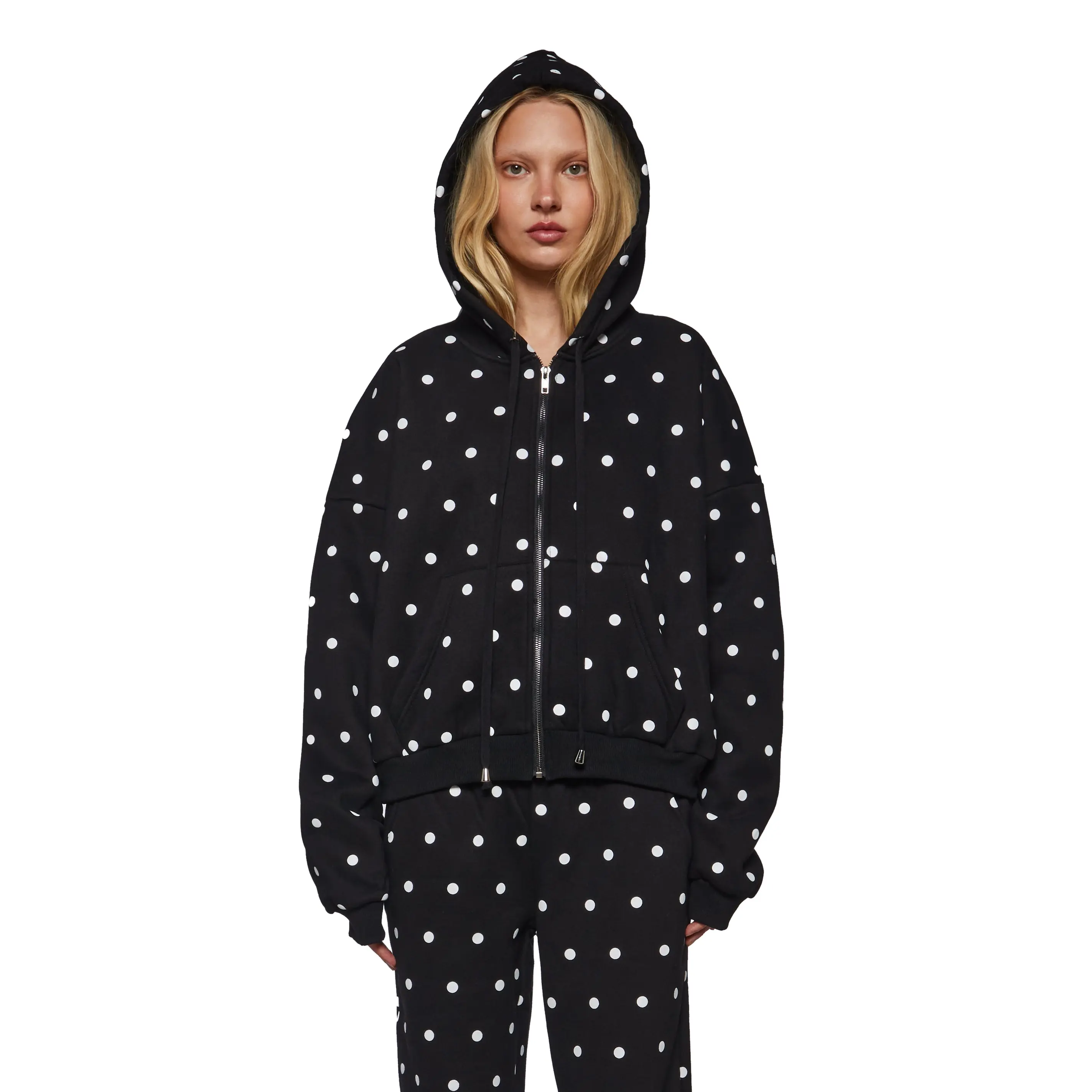 Polka Dot Oversize Zip Sweatshirt