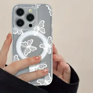 Pretty Butterfly Compatible with iPhone 16 15 Pro Max Plus 14 13 12 mini 11 X XR XS Beautiful Gift Durable shockproof Anti-Scratch PC Protective Case Design Offers Shockproof Supports Magnetic Wireless Charging