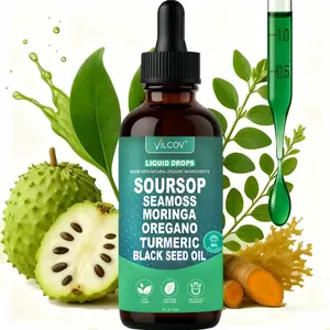 Vilcov Soursop Bitters Liquid Drops 10-in-1 with Nori, Moringa, Turmeric, Black Seed Oil, Oregano, Ashwagandha | Herbal Extracts for Overall Health | Vegan, Non-GMO | Dietary Supplement | 2 fl oz