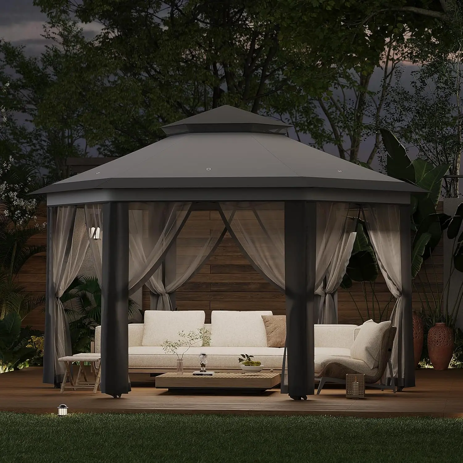 13'x13' Modern Canopy Tents - Outdoor Patio Instant Tent with Zippered Mesh Walls, Carry-Along Bag, Dark Grey & Light Grey for Outdoor Events
