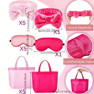 24pcs Robe - Girls' Spa Party Set, Includes 6 Robes, 6 Headbands, 6 Eye Masks, 6 Tote Bags For Party Favors Party Packs (Rose Birthday, Size 12)