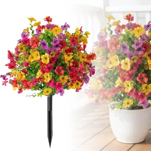 Lifelike Artificial Violet Flowers with Ground Spikes, Outdoor Faux Flower Bushes for Garden and Front Porch Decor, UV Resistant Weather Resistant Fake Greenery Plants for Patio, Yard, Balcony, Planters and Pathway