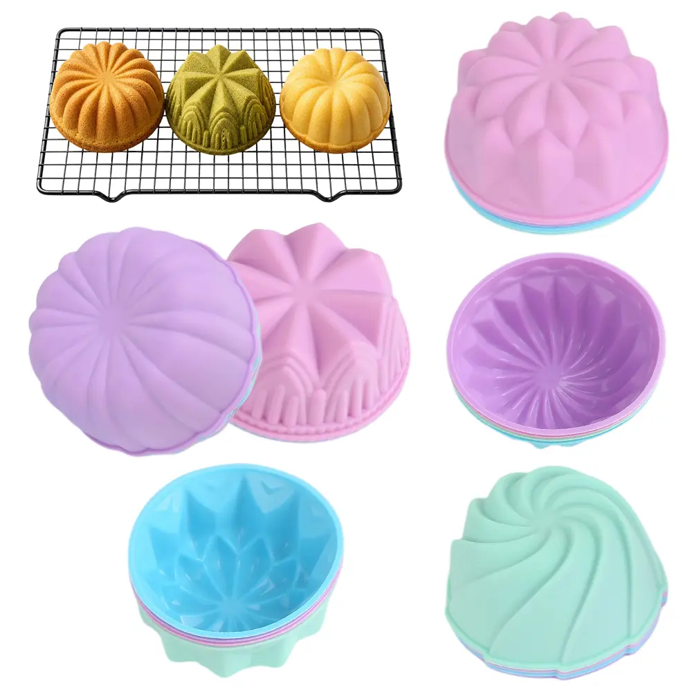 24Pcs Mini Bundt Silicone Cake Molds, 6 Shapes Reusable Non-Stick Fluted Muffin Cups, Food Grade Silicone Baking Molds for Cupcakes, Jello, Pudding, Chocolate, Soap, Oven Freezer Dishwasher Safe