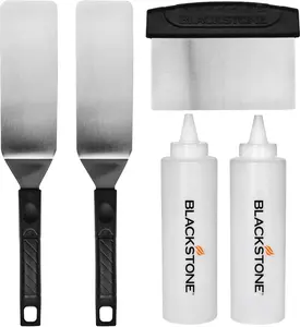 Blackstone 5-Piece Griddle Accessory Set Includes 2 Spatulas 2 Squeeze Bottles & 1 Scraper for Flat Top Cooking Durable Kitchen Tools