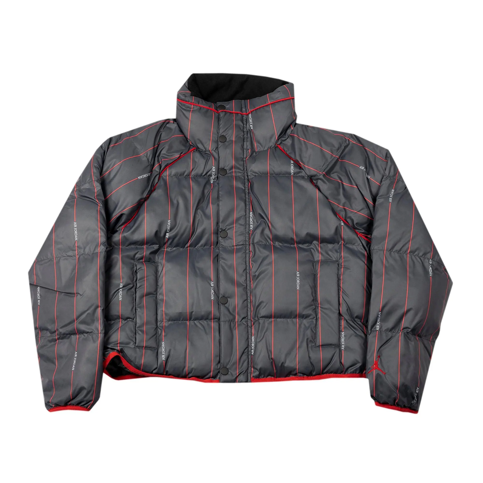 Air Jordan Women's Core Flight Puff Shell Coat - Black/Varsity Red, Long-Sleeve Outerwear with Pockets
